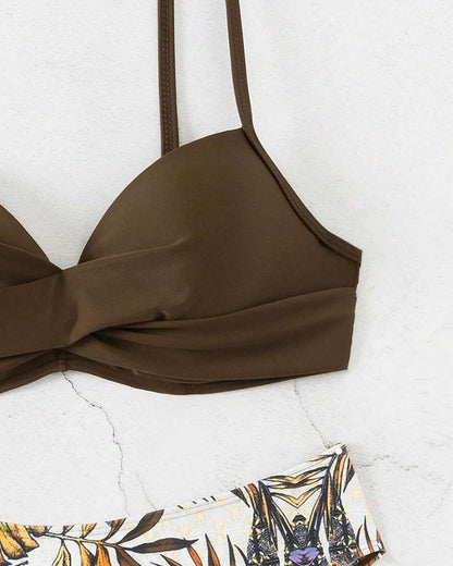 Bedruckter Triangel-Bikini mit Spaghettiträgern