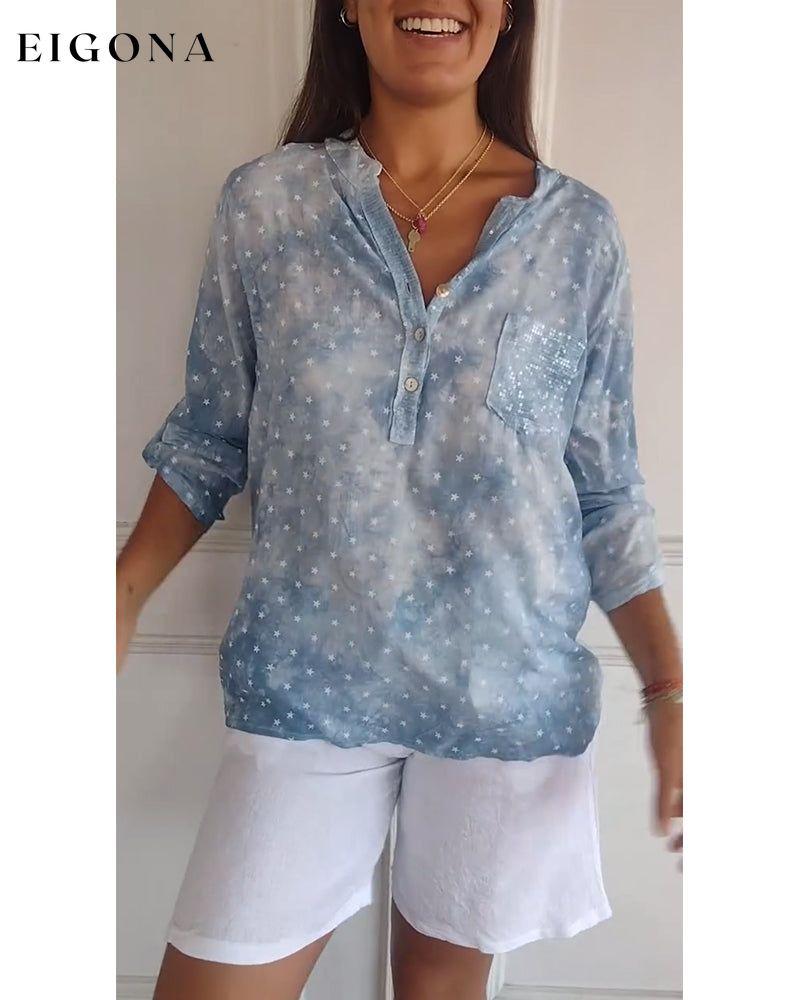 Star print button v-neck blouse blouses & shirts spring summer