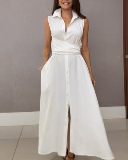 Sleeveless Lapel Shirt Dress