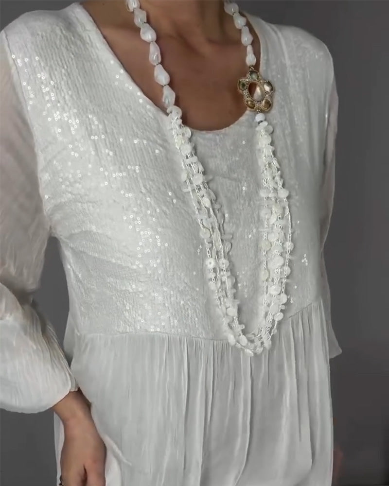 Chiffon Sequin Patchwork Long Dress