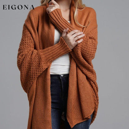 Double Take Sleeve Open Front Ribbed Trim Longline Cardigan cardigan cardigans clothes Double Take Ship From Overseas sweaters