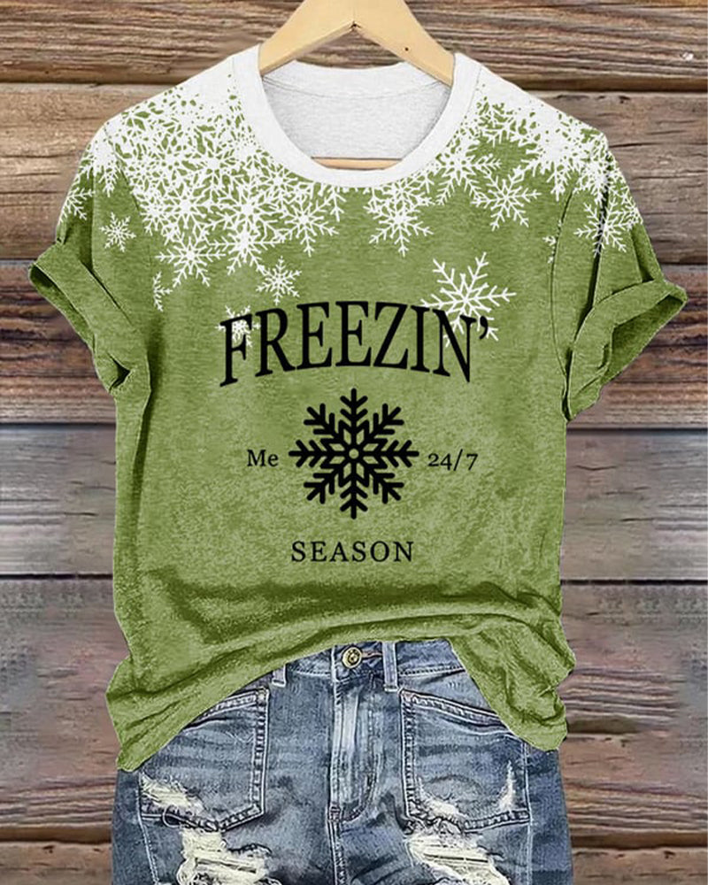 Women's Christmas I'm cold print casual T-shirt 2024 f/w christmas t-shirts women's christmas