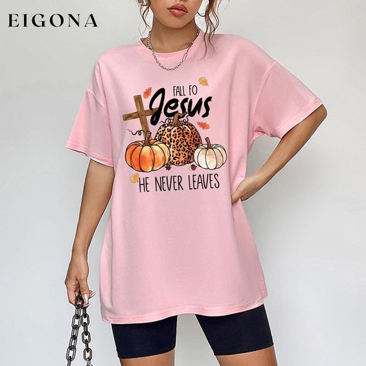 Round Neck Short Sleeve Fall Season Graphic T-Shirt Blush Pink clothes E@M@E Ship From Overseas Shipping Delay 09/29/2023 - 10/01/2023 t shirts trend