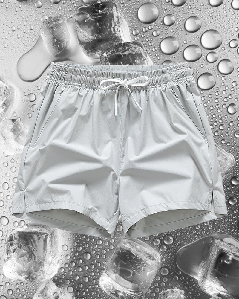 Men Elastic Waist Pocket Quick-Dry Ice Silk Sports Shorts