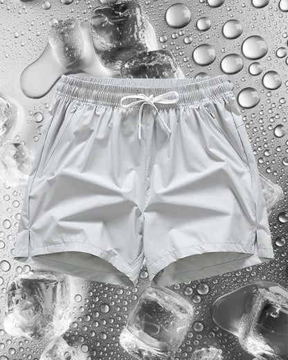 Men Elastic Waist Pocket Quick-Dry Ice Silk Sports Shorts