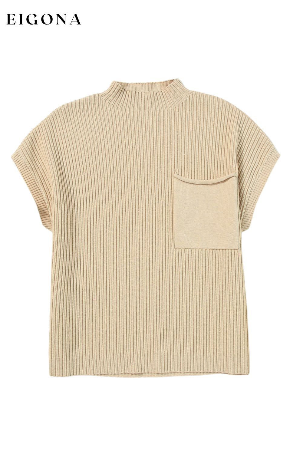 Oatmeal Patch Pocket Ribbed Knit Short Sleeve Sweater All In Stock Best Sellers cable knit clothes EDM Monthly Recomend Fabric Ribbed Hot picks Occasion Daily Print Solid Color Season Fall & Autumn shirt shirts short sleeve shirt Sleeve Short Sleeve Style Casual Sweater sweaters top tops