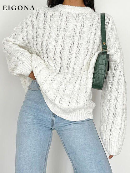 Openwork Round Sleeve Cable-Knit Sweater clothes Ship From Overseas sweater sweaters Sweatshirt X.W