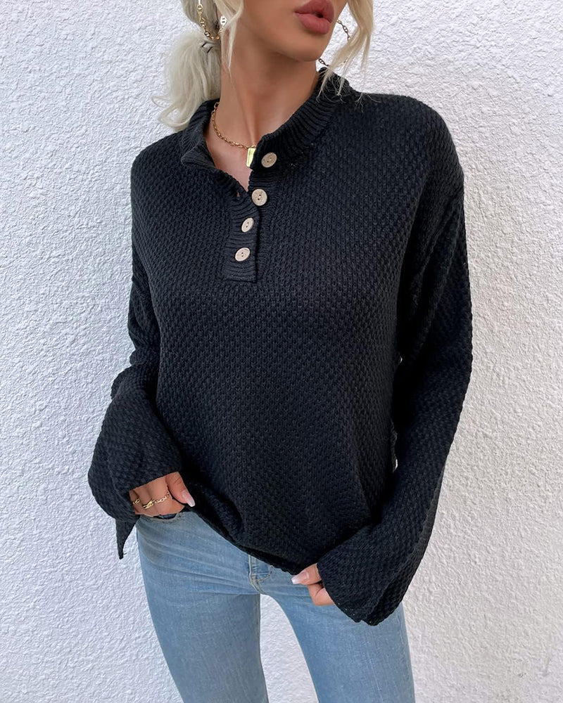 Simple solid color button casual sweater 2024 f/w pullovers