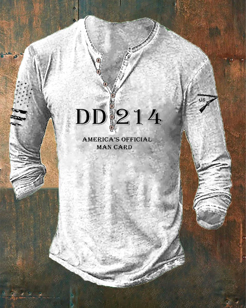 Men's DD214 America's Official Man Card Printed Casual Henley T-Shirt 2024 f/w t-shirts man Veterans Day