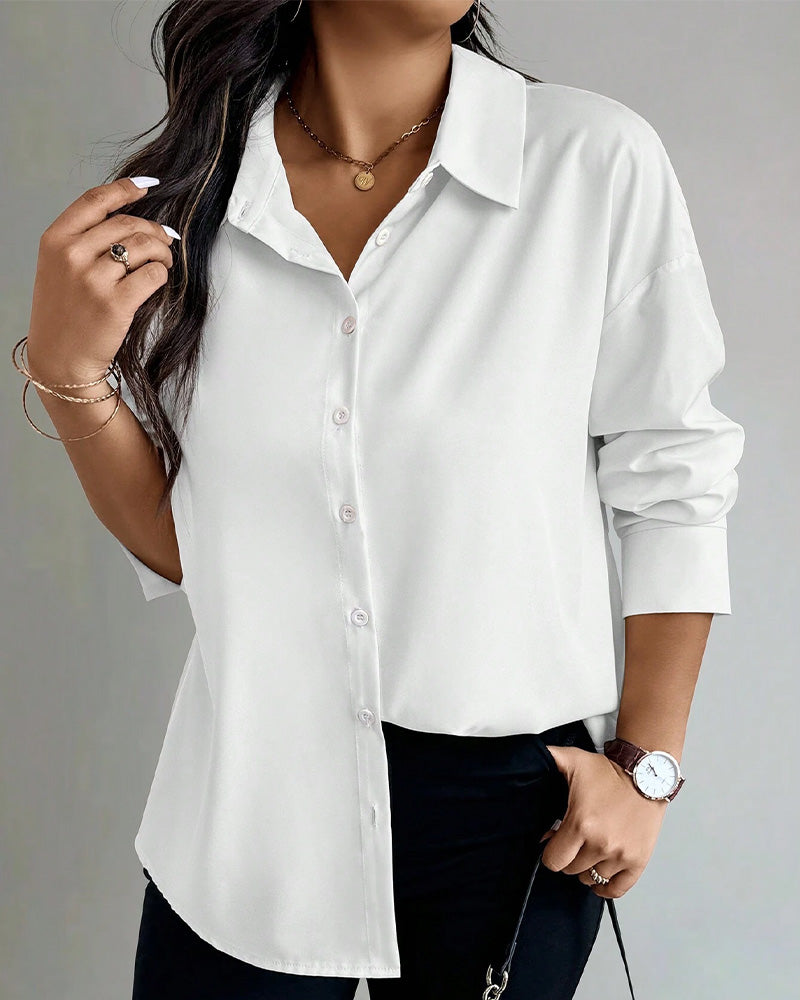 Lapel Long Sleeve Pleated Blouse