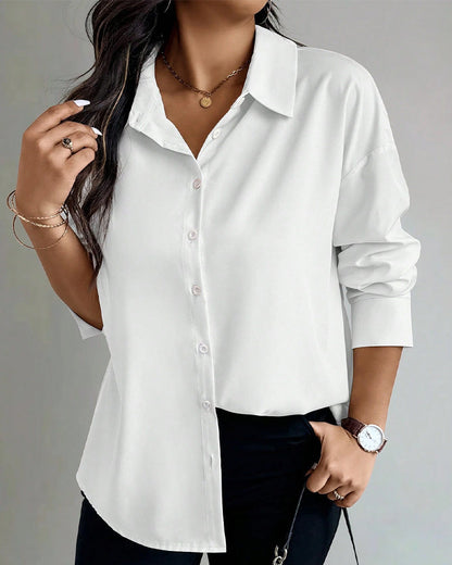 Lapel Long Sleeve Pleated Blouse