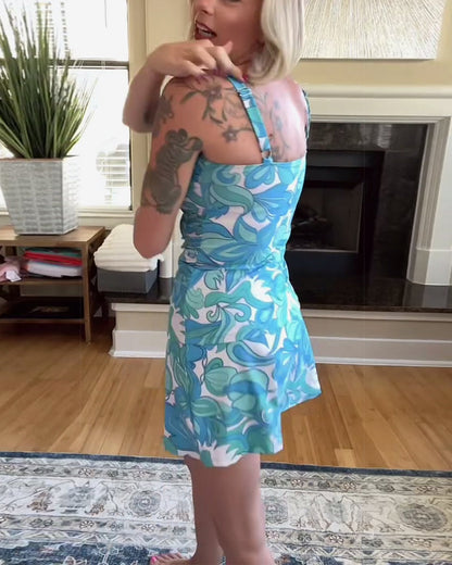 Printed Suspender Hip Sexy Tankini