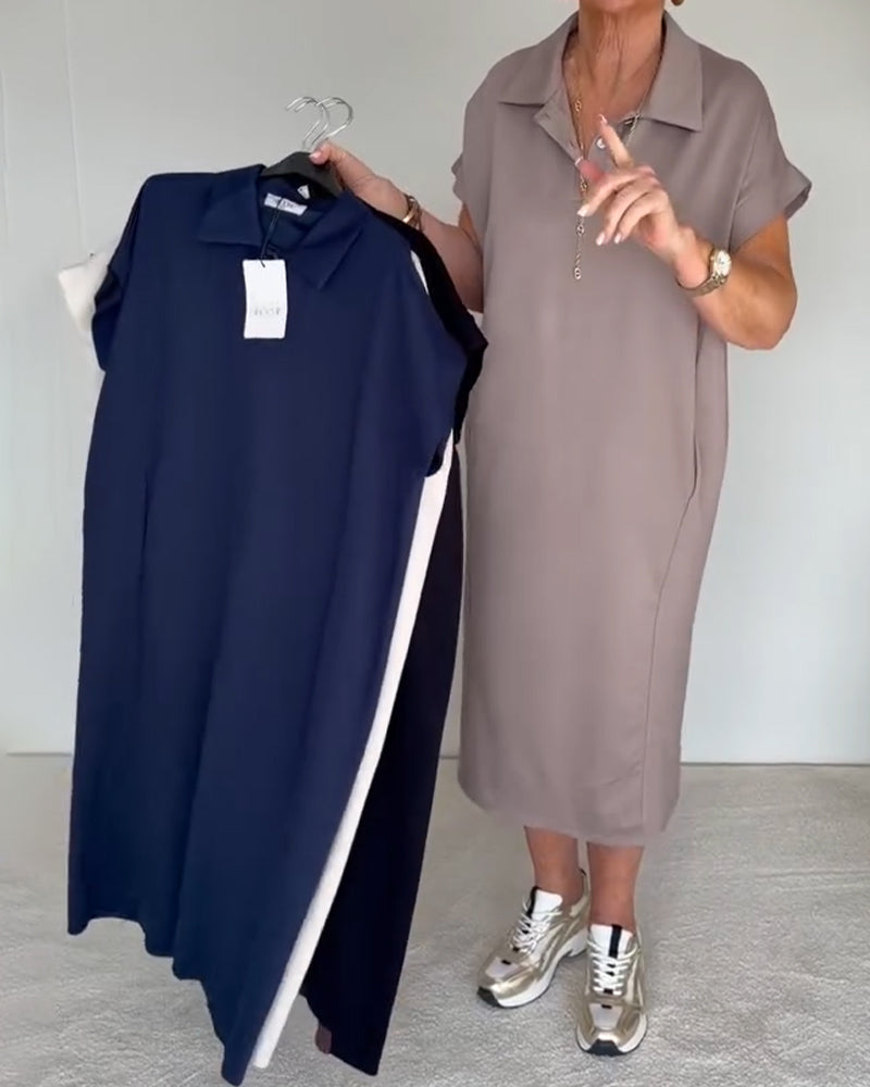 Casual Loose Polo Neck Dress