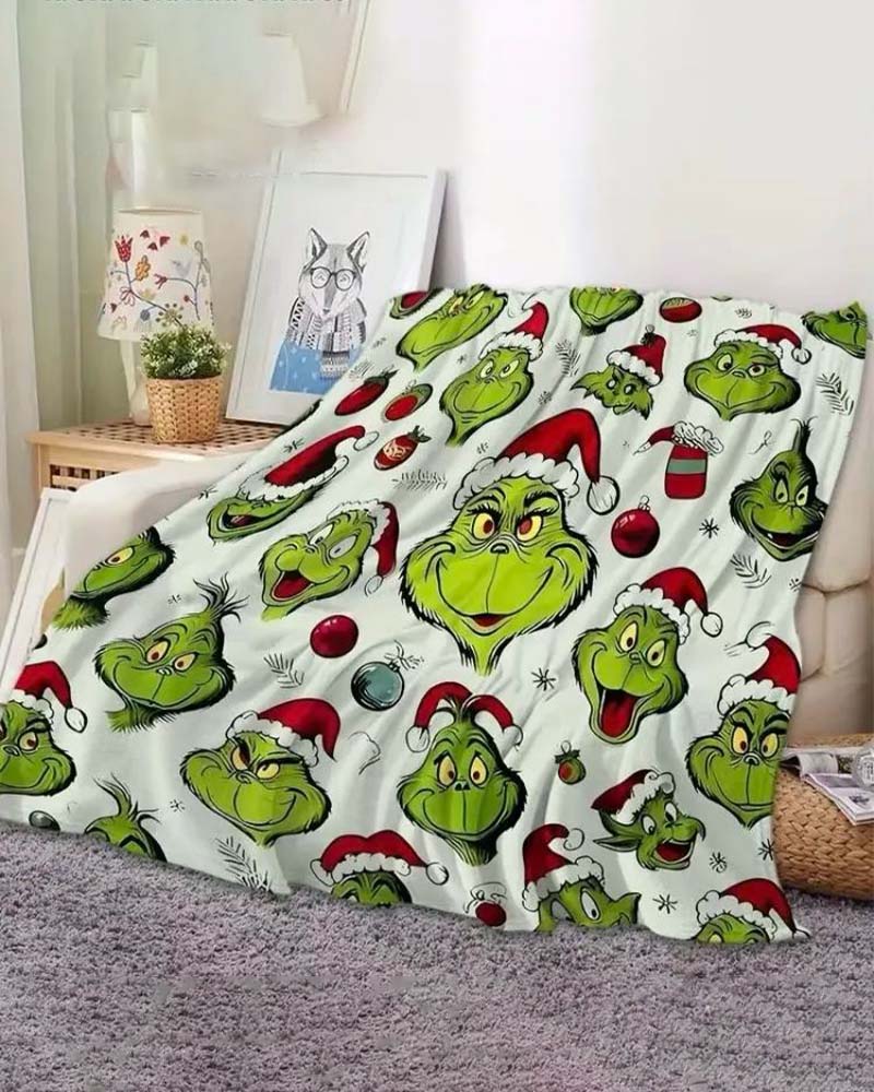 Christmas Checkered Anime Cartoon Throw Blanket accessories christmas grinch