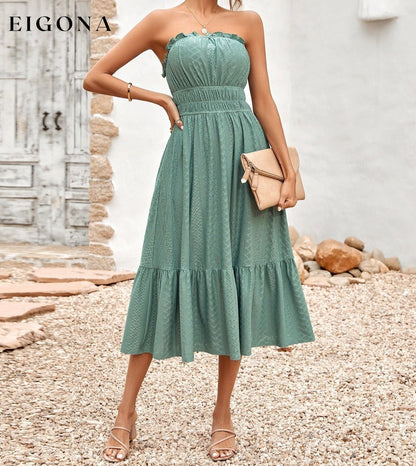 Frill Trim Strapless Midi Dress Gum Leaf casual dress casual dresses clothes dress dresses midi dress S.N Ship From Overseas