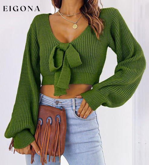 Bow V-Neck Long Sleeve Cropped Sweater clothes crop top crop tops croptop long sleeve shirt long sleeve shirts long sleeve top long sleeve tops M.Y.C Ship From Overseas shirt shirts Sweater sweaters top tops
