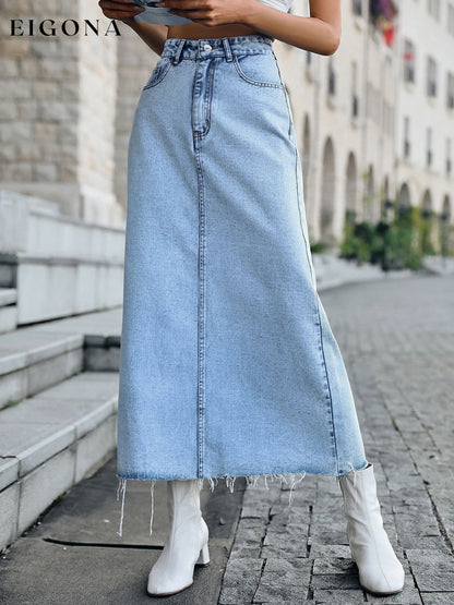 Raw Hem Midi Denim Skirt bottoms clothes denim skirts midi skirts Ship From Overseas Shipping Delay 09/29/2023 - 10/01/2023 skirt skirts Women's Bottoms Y@X@N@H