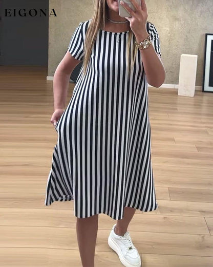 Striped print pocket casual dress casual dresses summer