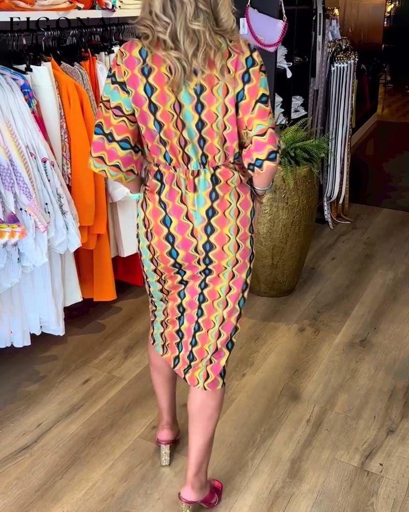 Colorful wave print V-neck dress casual dresses spring summer