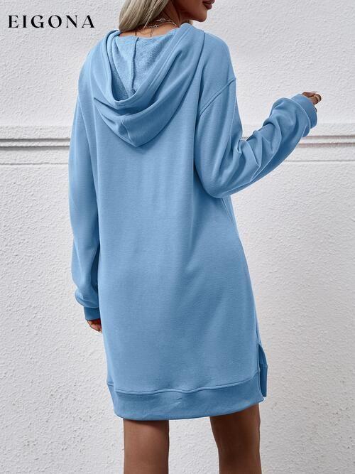 Slit Long Sleeve Hooded Dress with Pocket Changeable clothes Ship From Overseas