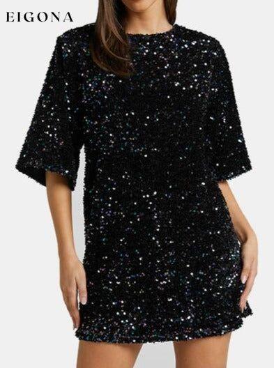 Sequin Tie Back Half Sleeve Mini Dress Black clothes dress dresses R.T.S.C Ship From Overseas short dresses