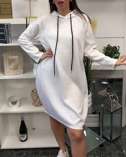 Hooded Sports Long-Sleeved Sweater Dress