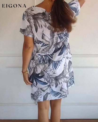 Leaf print short sleeve casual dress casual dresses summer