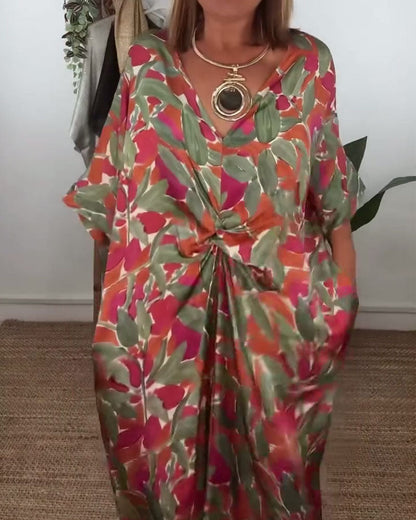 V-Neck Twist Print Dress