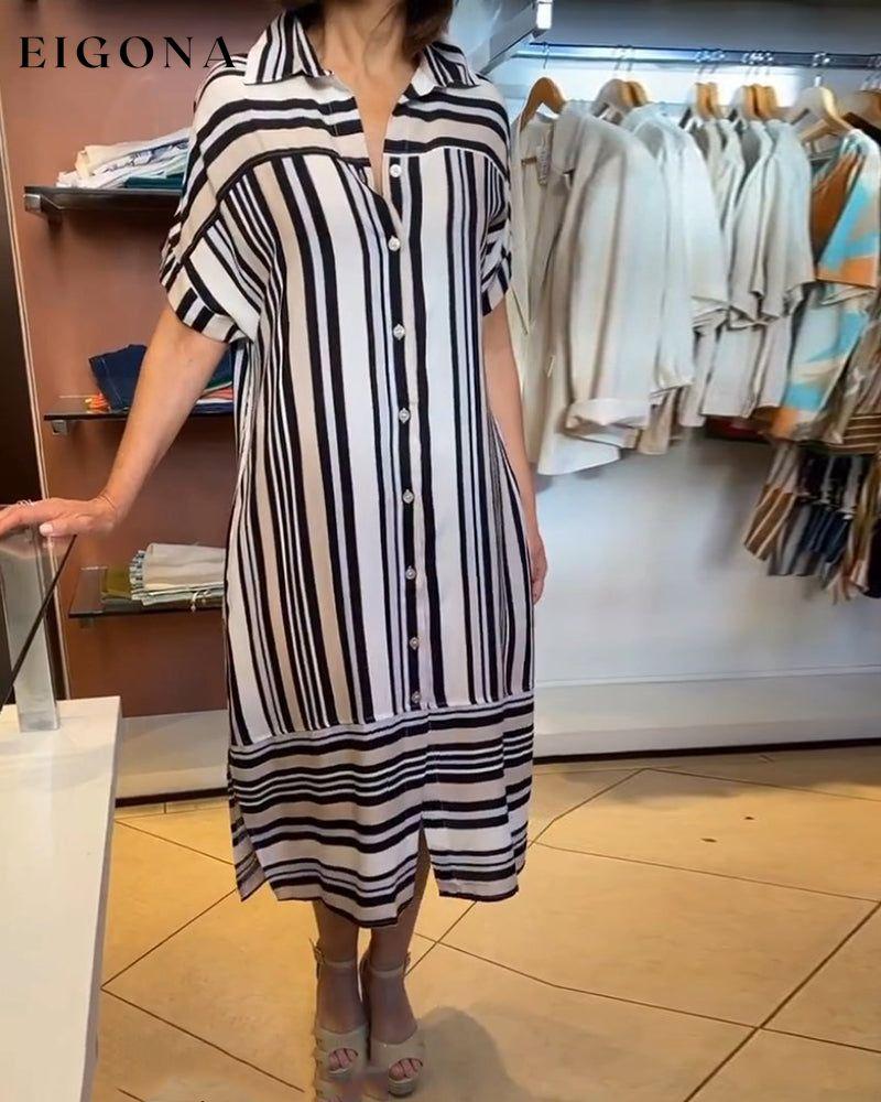 Casual lapels striped dress casual dresses summer