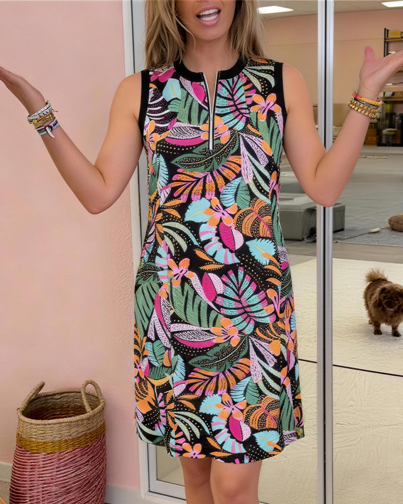 Sleeveless Zip Floral Dress