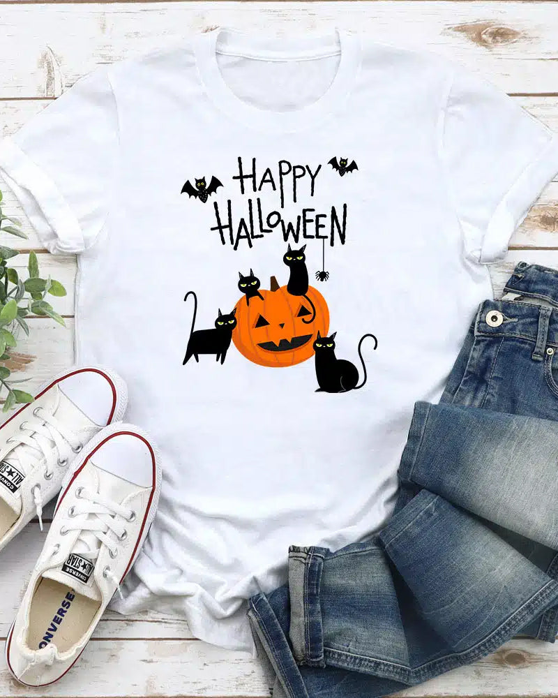 Happy Halloween Kitties Standard Tee White 2024 f/w halloween spring summer t-shirts