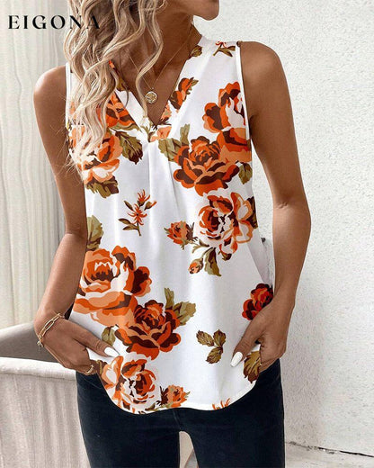 Casual sleeveless floral top blouse&shirts summer