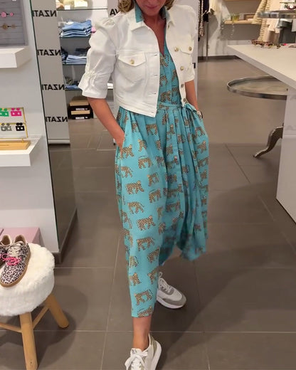 V-Neck Sleeveless Printed Dress