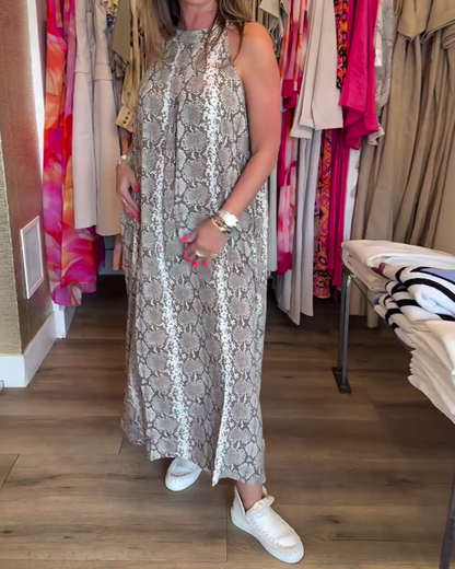 Elegant Sleeveless Halter Neck Printed Dress