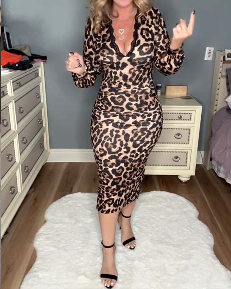 Sexy Leopard Lace V-Neck Dress