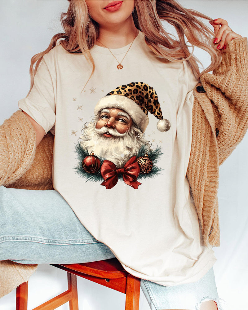 Santa Claus Printed Round Neck T-Shirt christmas fall spring summer t shirt winter