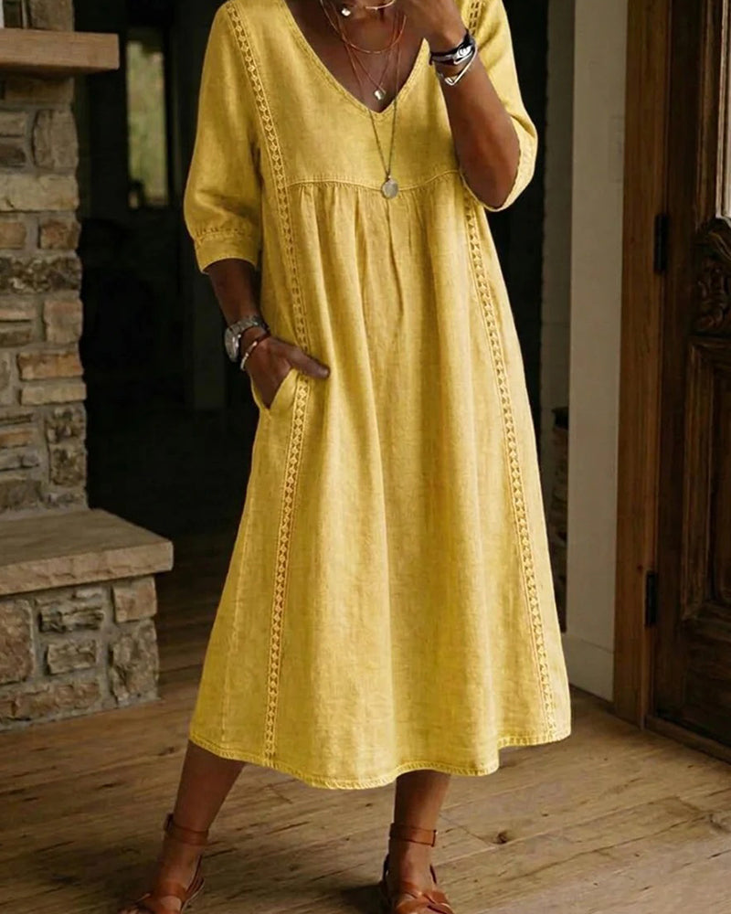 Hollow Out V-Neck Loose Dress