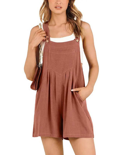 Casual Brown Suspender Shorts Jumpsuits