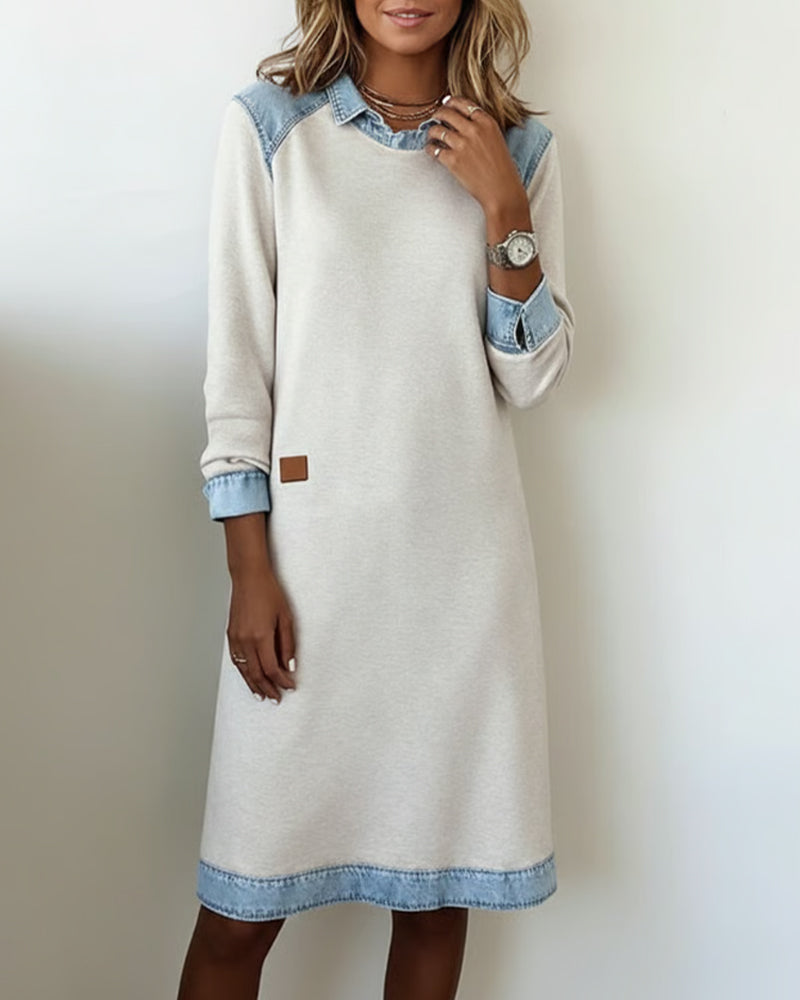 Lapel Color Block Patchwork Dress