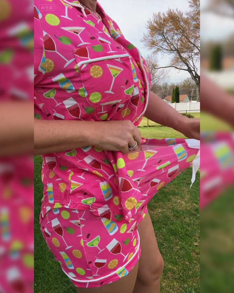 Set casual da due pezzi con stampa di bottiglie di vino