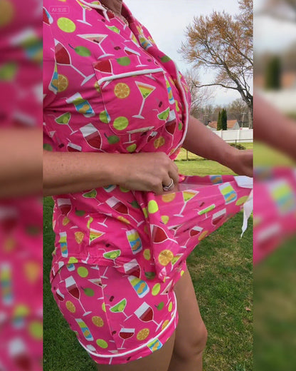 Set casual da due pezzi con stampa di bottiglie di vino