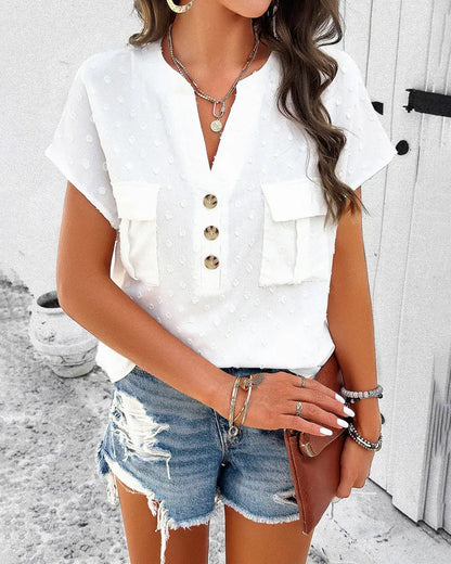 Bluse mit V-Ausschnitt und 3D-Blumenmuster