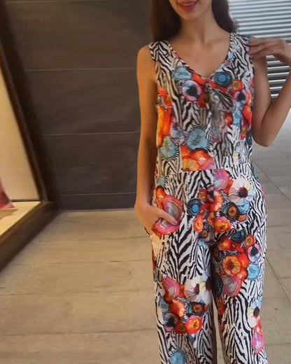 Sleeveless Floral Print Elegant Jumpsuit