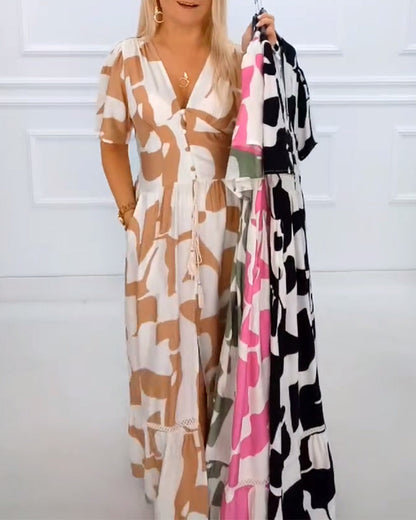 Abito da festa stampato con scollo a V profondo