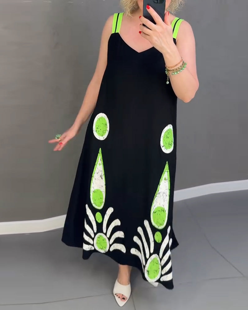 Loose Strap Printed Dress