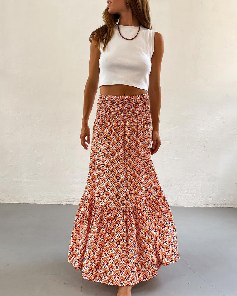 Pleated printed elegant skirt skirts spring summer