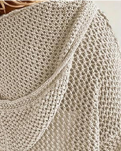 Dames Crochet Hollow Out Hooded Long Sleeve Tops