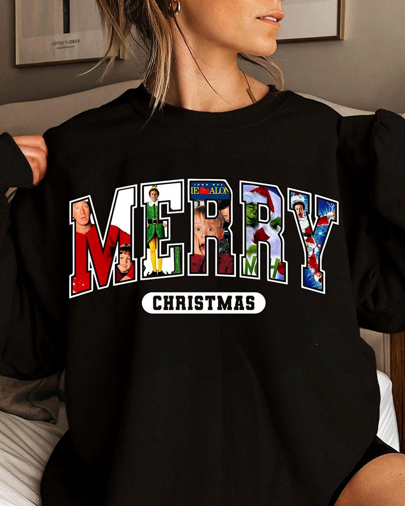 Women's Merry Christmas 90s Movies Crewneck Sweatshirt 2024 f/w christmas hoodies & sweatshirts women's christmas