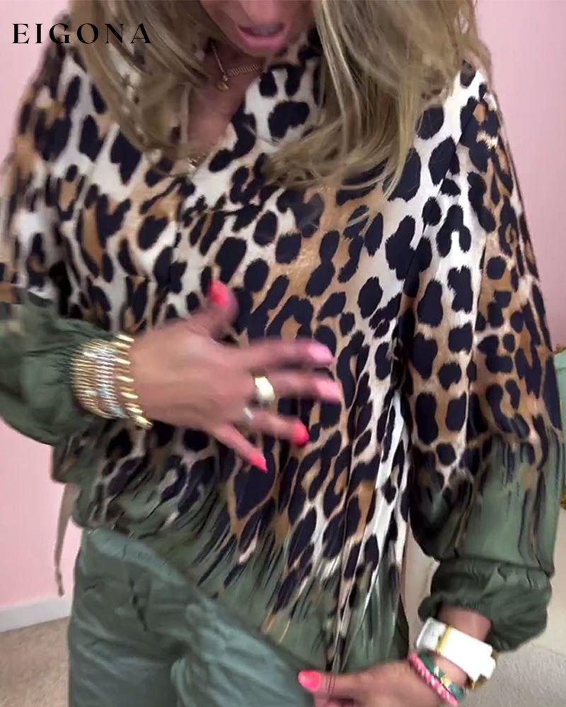 Leopard print long sleeve V-neck blouse blouses & shirts spring summer