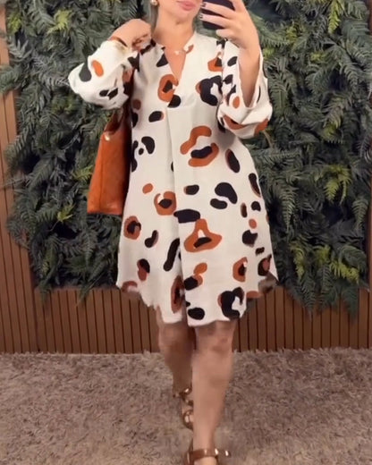 Printed Long Sleeve Loose Dress